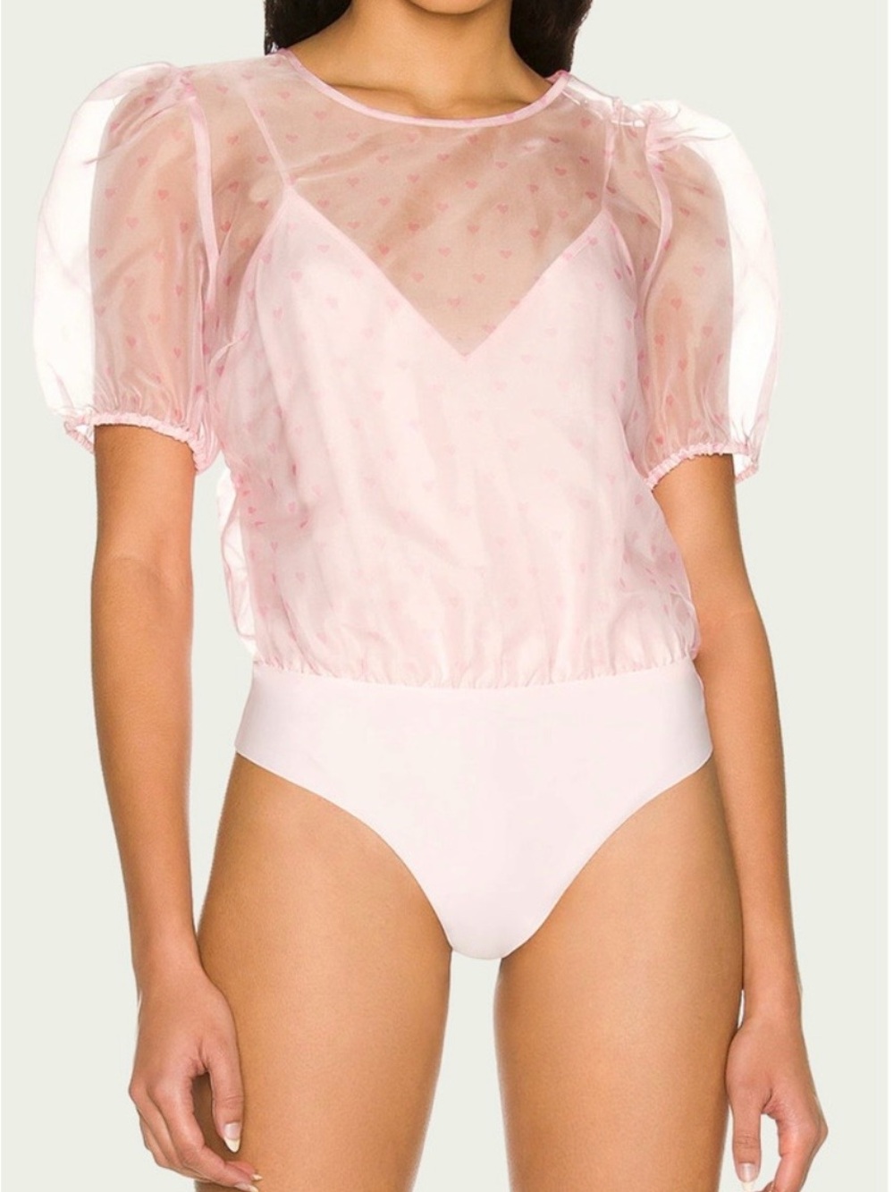 Cami NYC Sheer Puff-Sleeve Bodysuit in Pale Pink